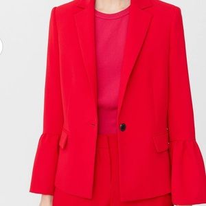 MANGO Red Solid Single-Breasted Blazer